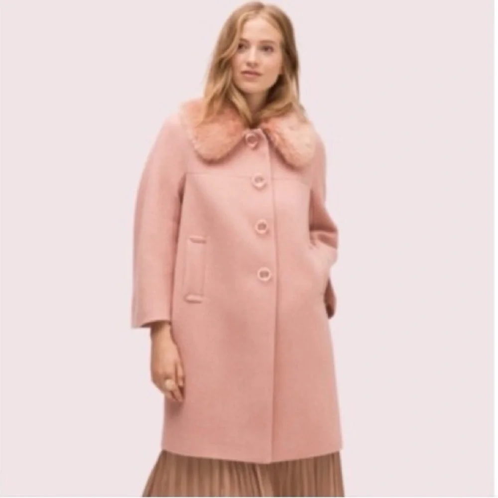 ♠️ Kate Spade Pink METALLIC TWILL Wool Trench Coat ♠️ - Picture 4 of 6
